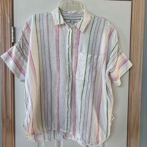 Madewell Linen Blend Daily Shirt Rainbow Stripe Top Women's Size S Relaxed